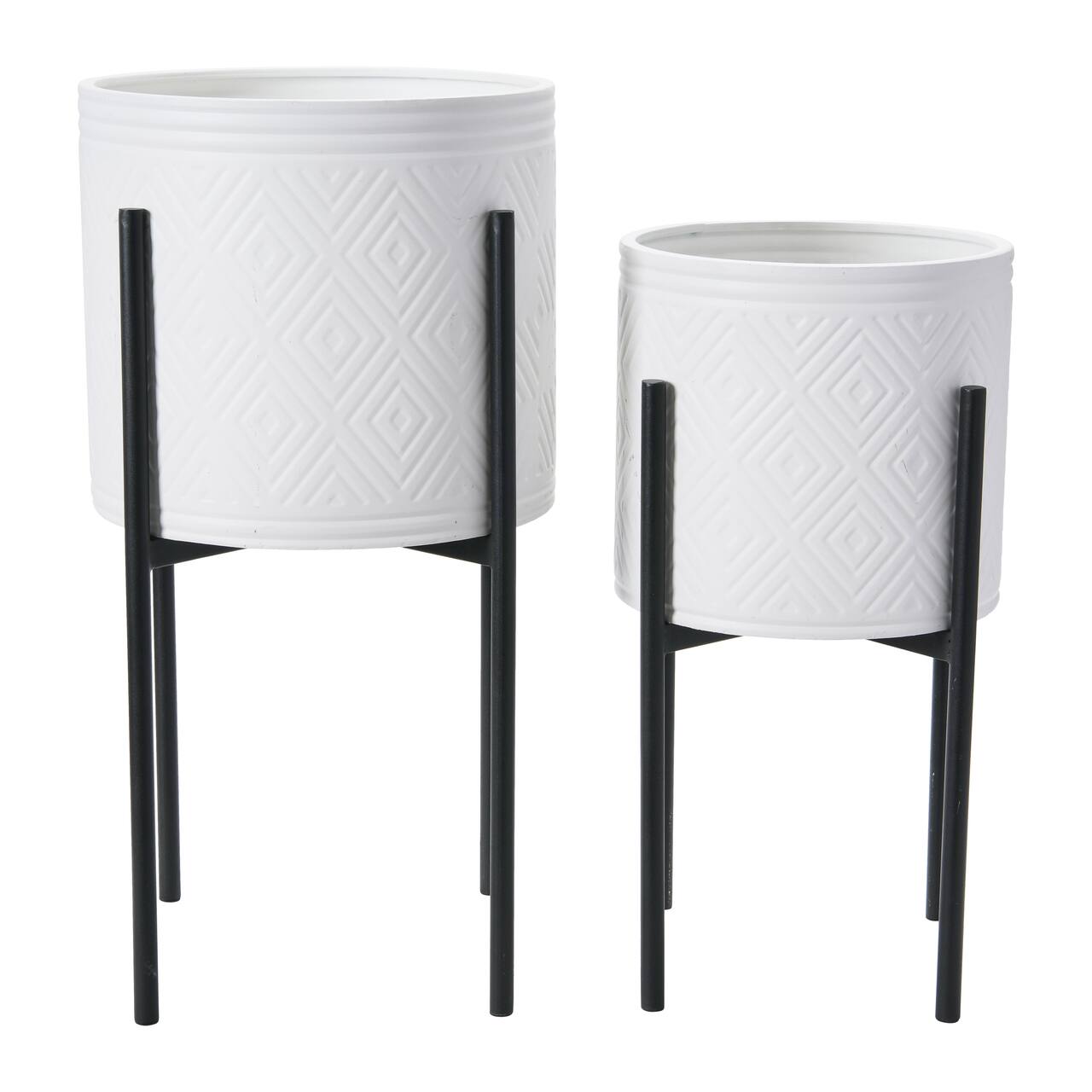 Hello Honey® White & Black Boho Embossed Metal Planters with Stands Set